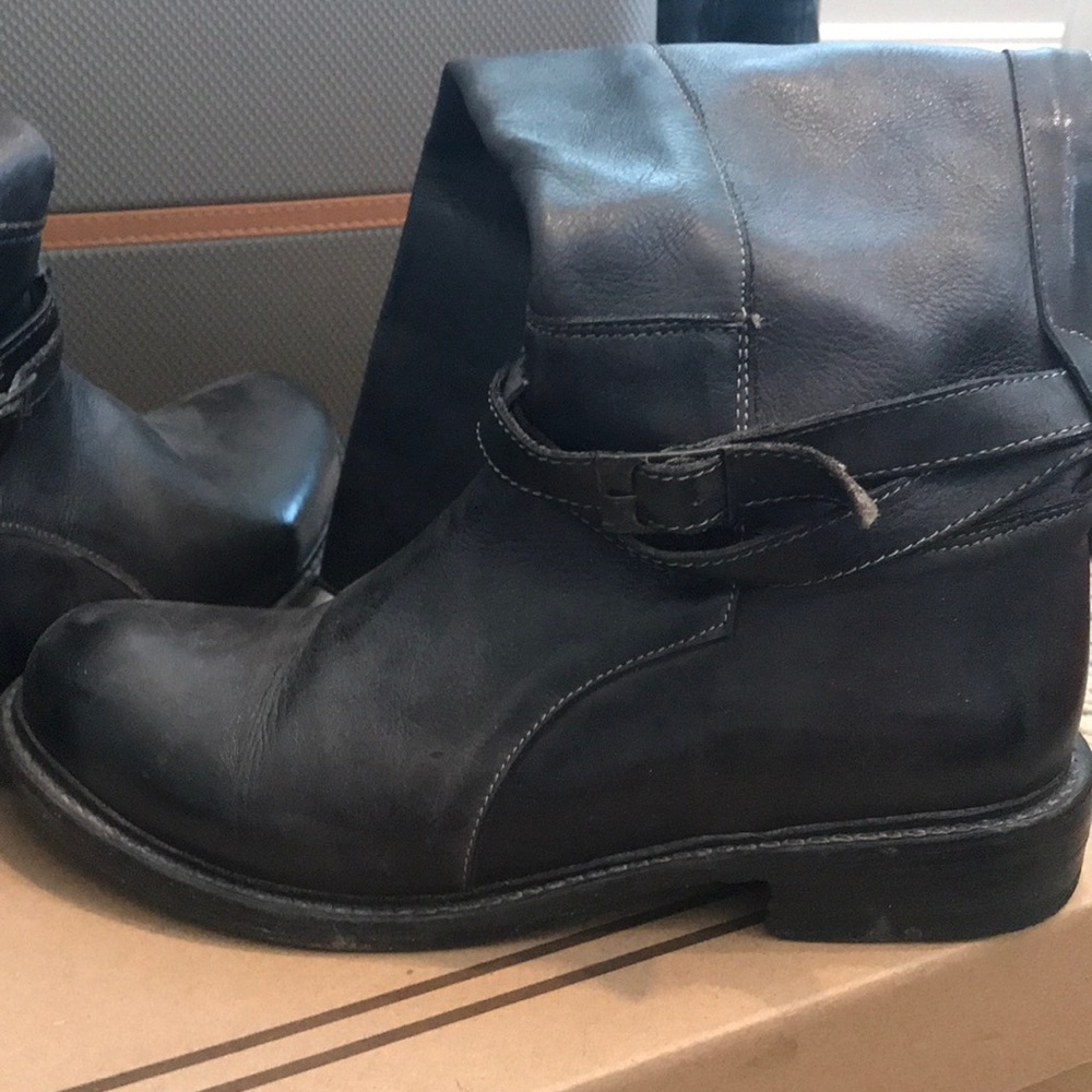 Black leather knee high boots